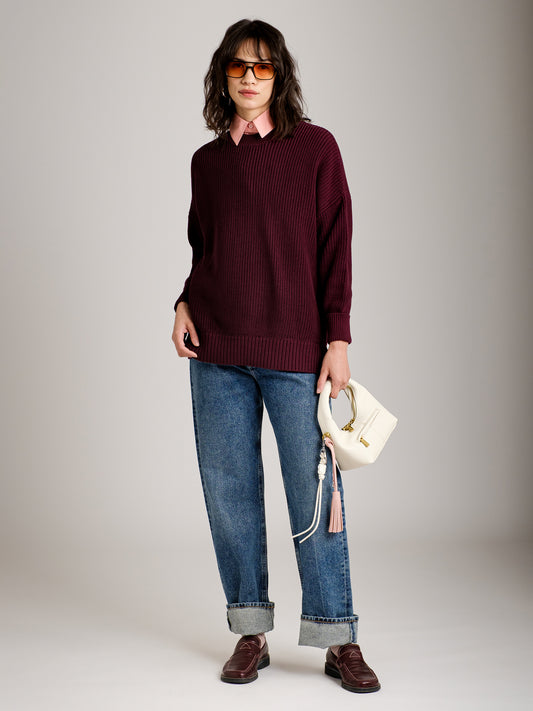 MONK & LOU - Lora Oversized Pullover Tunic Sweater - Acai Berry