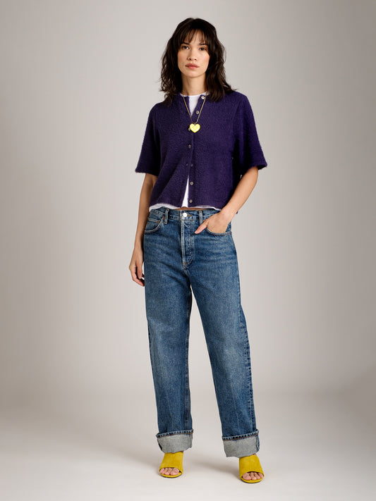 MONK & LOU - Kitty Short Sleeve Cardigan - Navy Blue