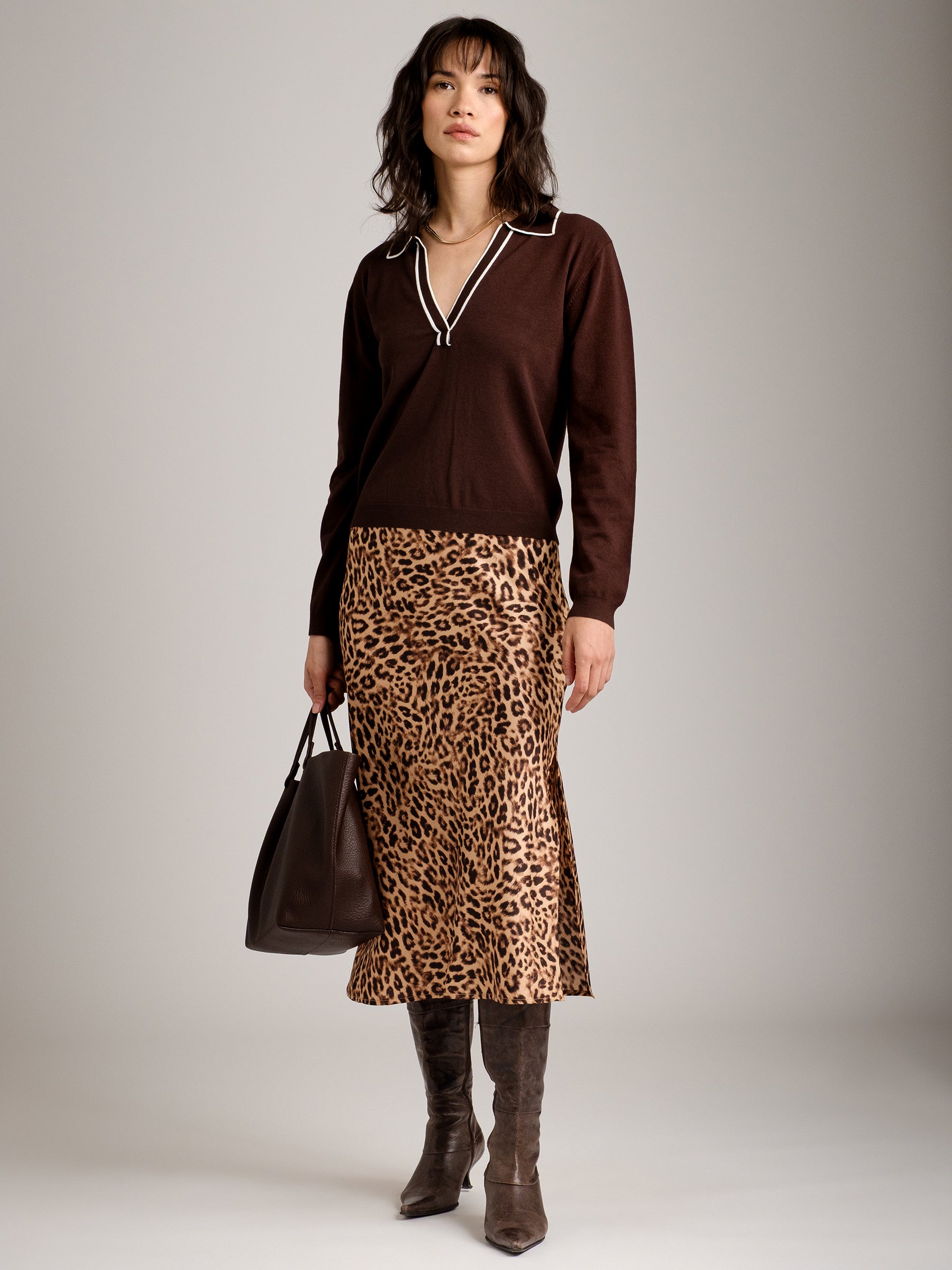 MONK & LOU - Rochelle Longsleeve Polo Sweater - Espresso