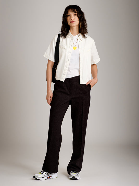 MONK & LOU - Virginia Suiting Straight Leg Pants - Crosshatch Grey