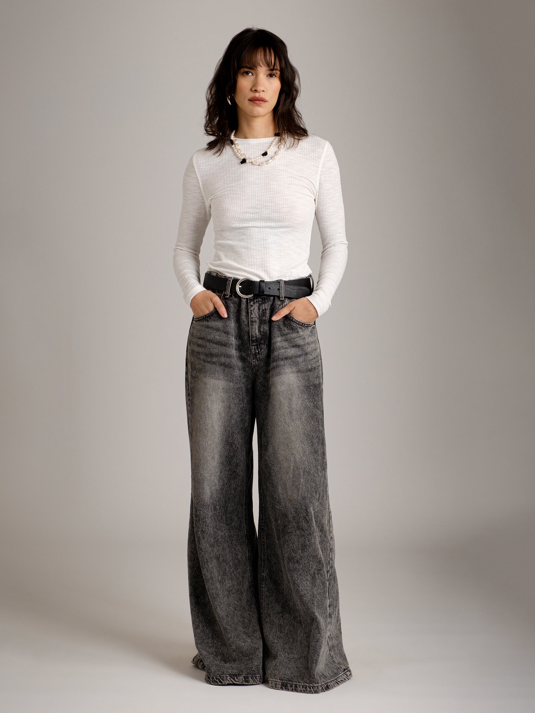 MONK & LOU - Bryony Wide Rib Long Sleeve Top - Icing