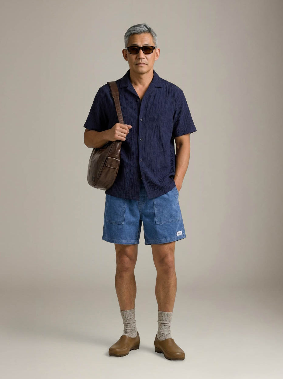 JACK & JONES - Jake Premium Jacquard Shortsleeve Shirt - Night Sky