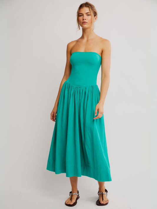 FREE PEOPLE-Onda Tube Midi Dress-Malachite Green