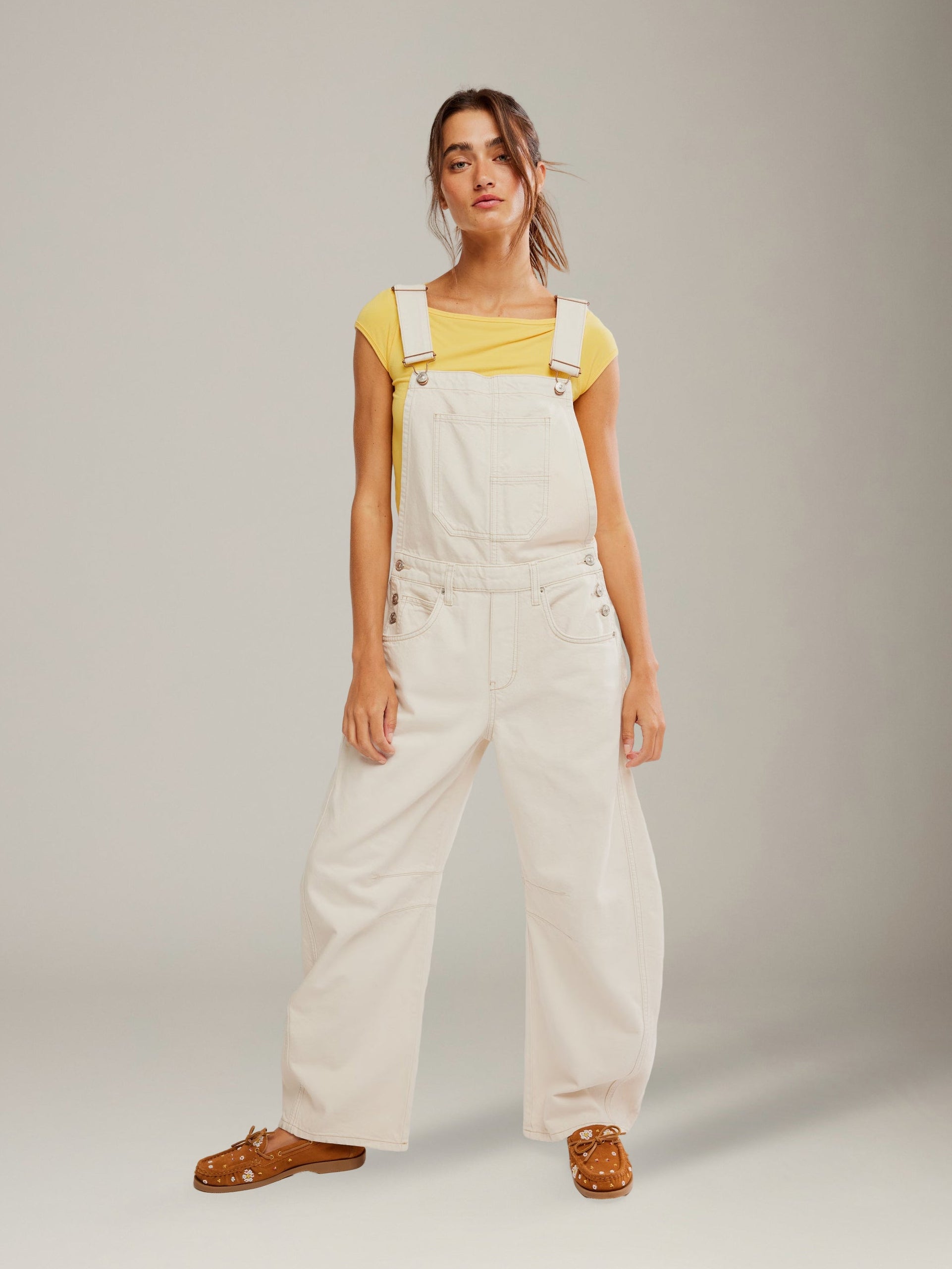 FREE PEOPLE - Good Luck Barrel Overalls - Milk