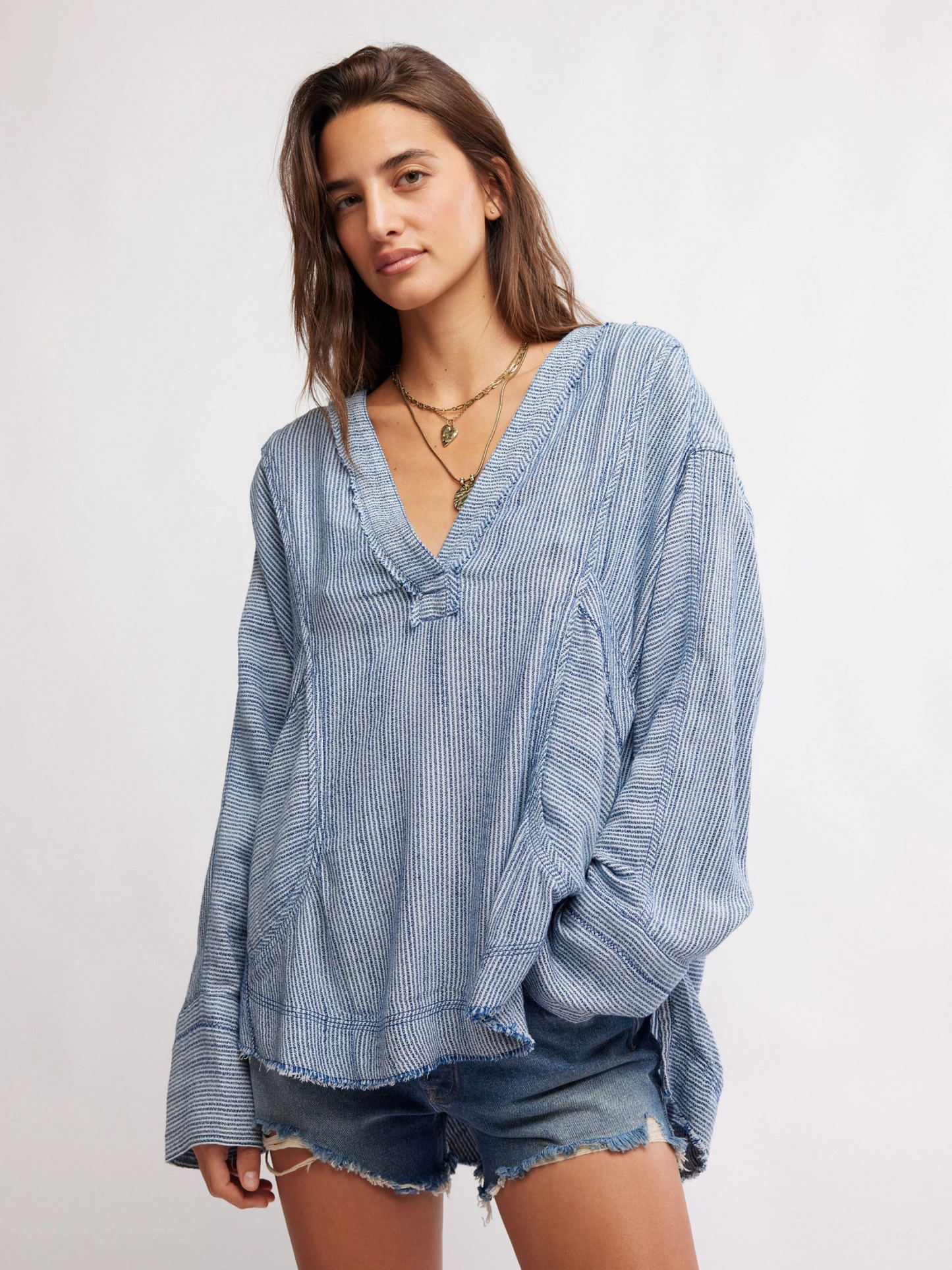 FREE PEOPLE-By the Shore Shirt-Indigo Stripe