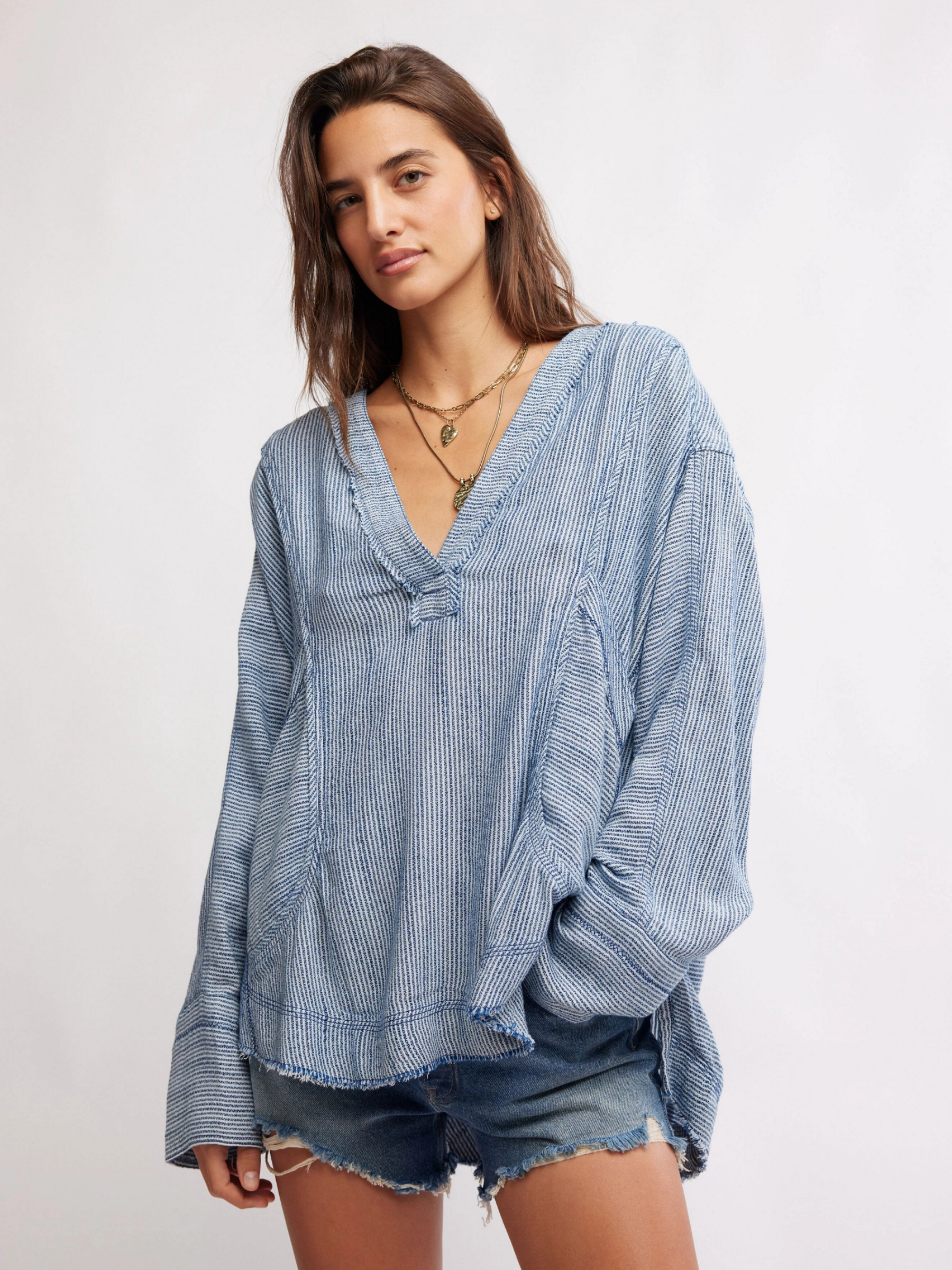 FREE PEOPLE-By the Shore Shirt-Indigo Stripe