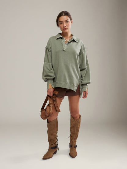 FREE PEOPLE - Camden Henley Sweatshirt - Laurel Oak