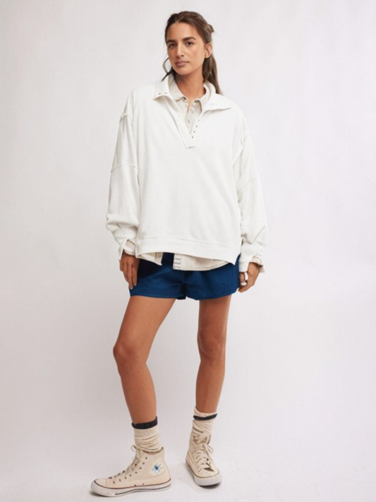 FREE PEOPLE-Camden Henley Sweatshirt-Optic White
