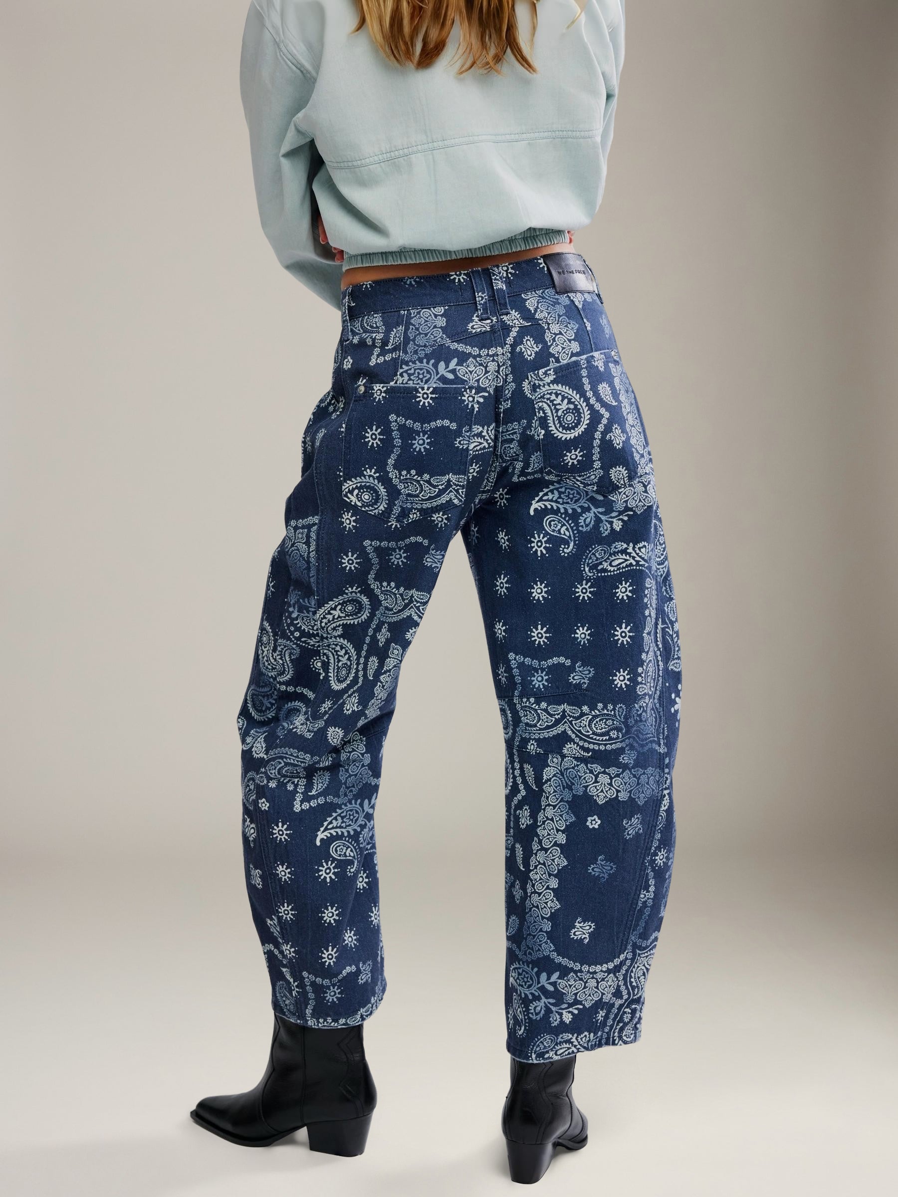 FREE PEOPLE - Good Luck Printed Barrel Jeans - 