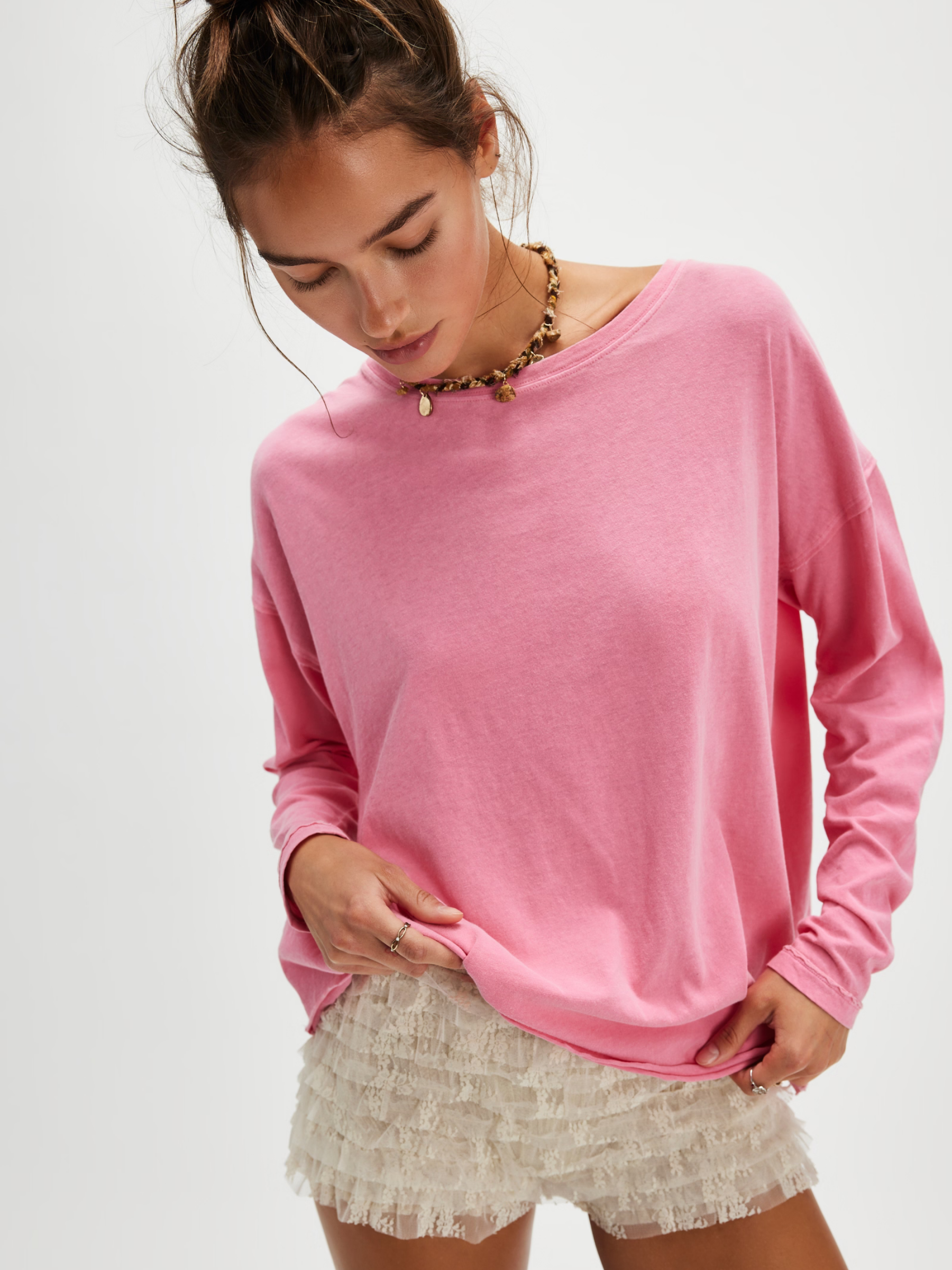 FREE PEOPLE-Nina Cotton Oversized Longsleeve Tee-Flowering