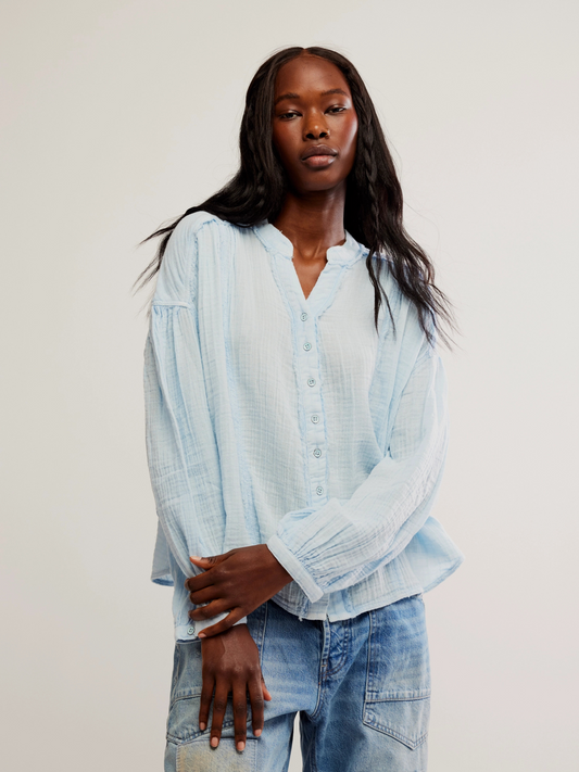 FREE PEOPLE-Valley Double Cloth Shirt-Ice Water