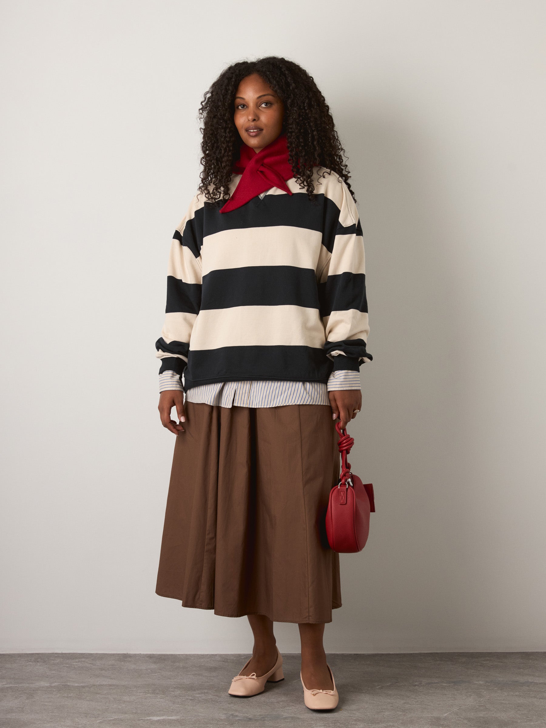 FREE PEOPLE - Classic Striped Oversized Crewneck Sweatshirt - Black Combo