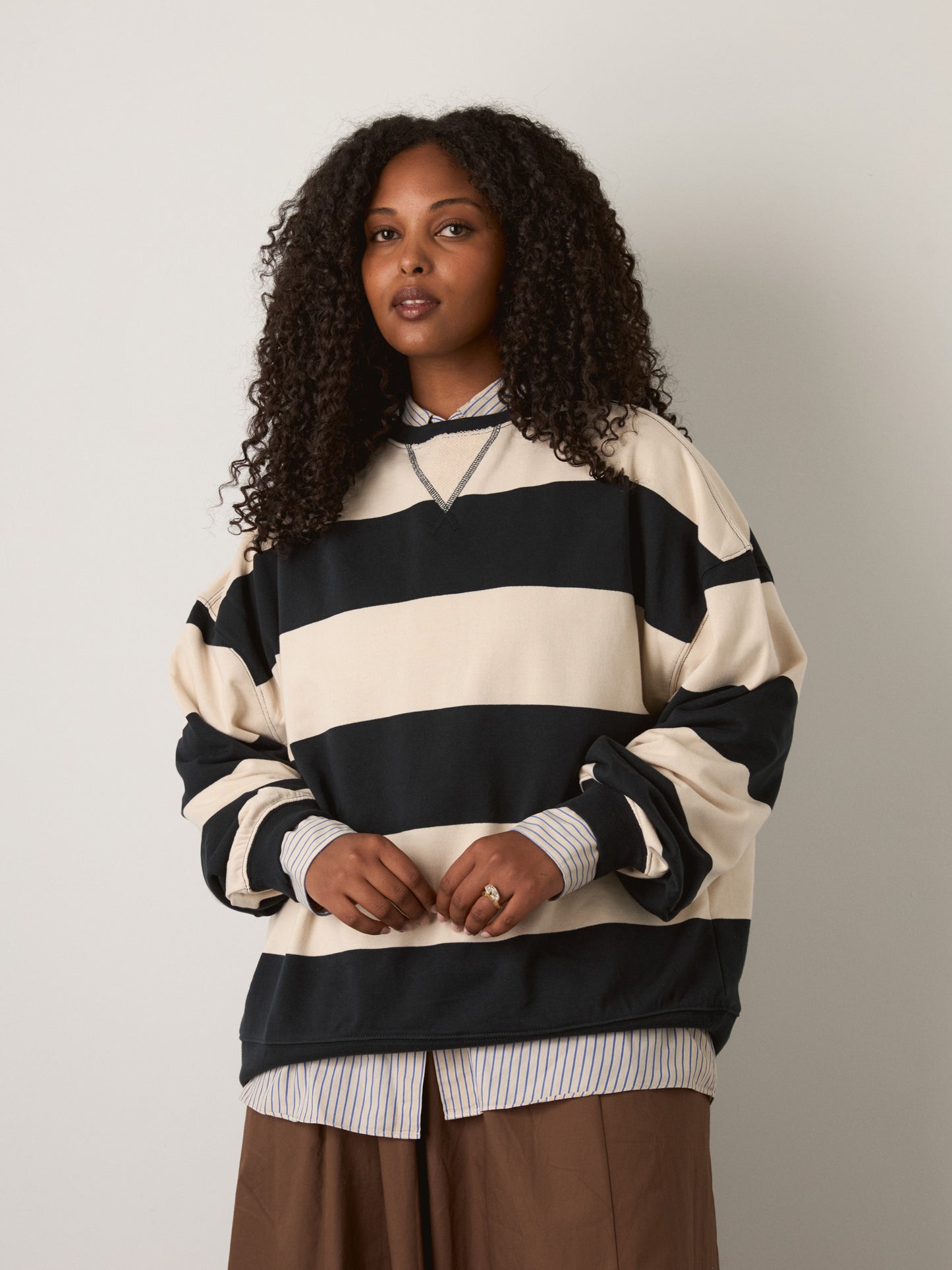 FREE PEOPLE - Classic Striped Oversized Crewneck Sweatshirt - 
