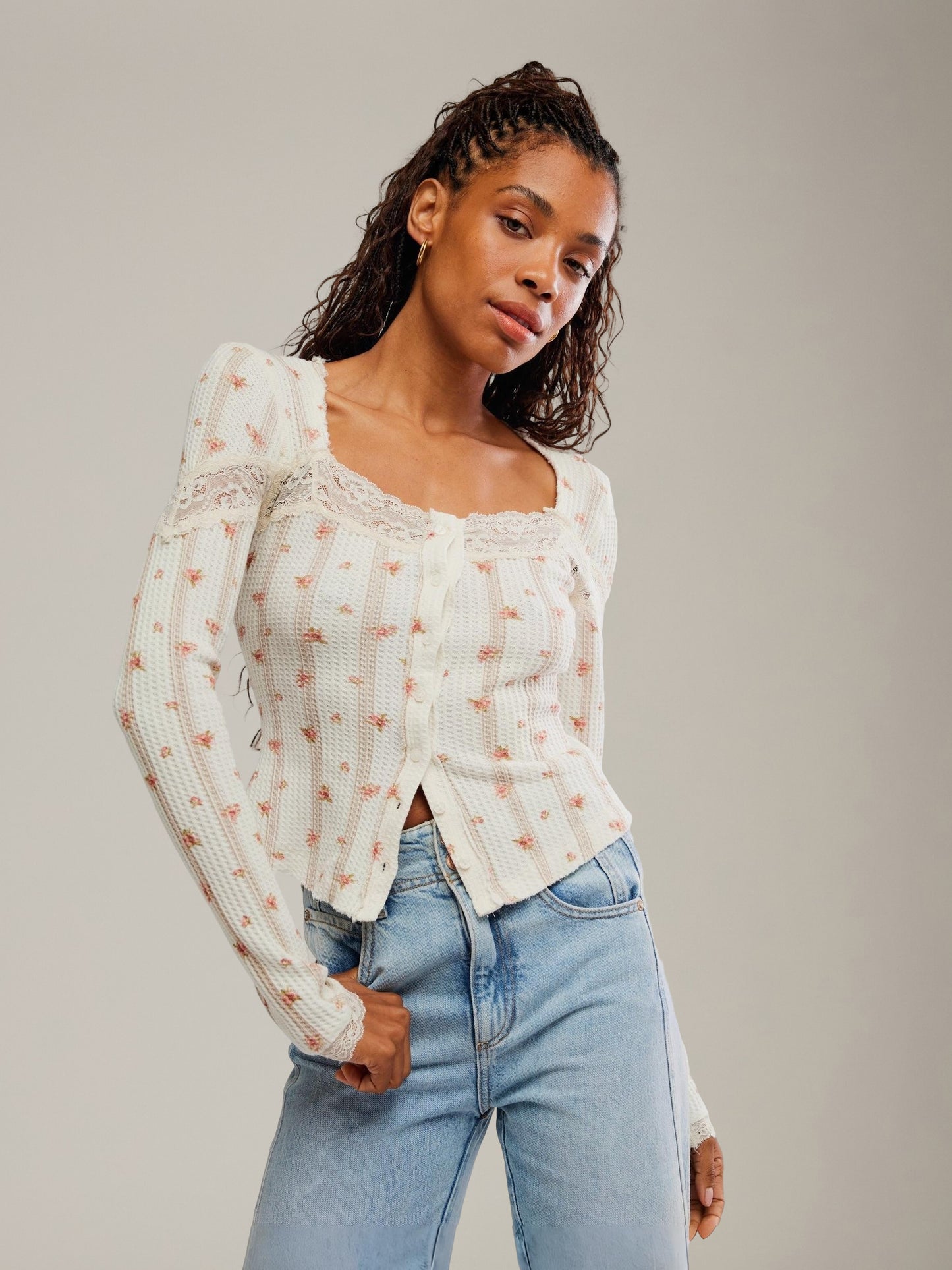 FREE PEOPLE - Let's Party Printed Cardi Top - 