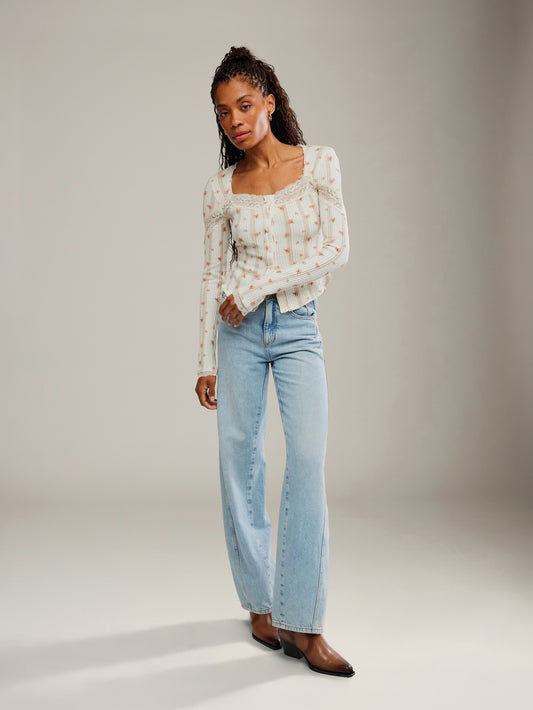 FREE PEOPLE - Let's Party Printed Cardi Top - Tea Combo