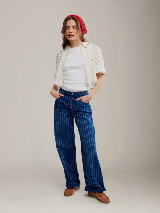 FREE PEOPLE - Mannie Lace Button Down Shirt - 