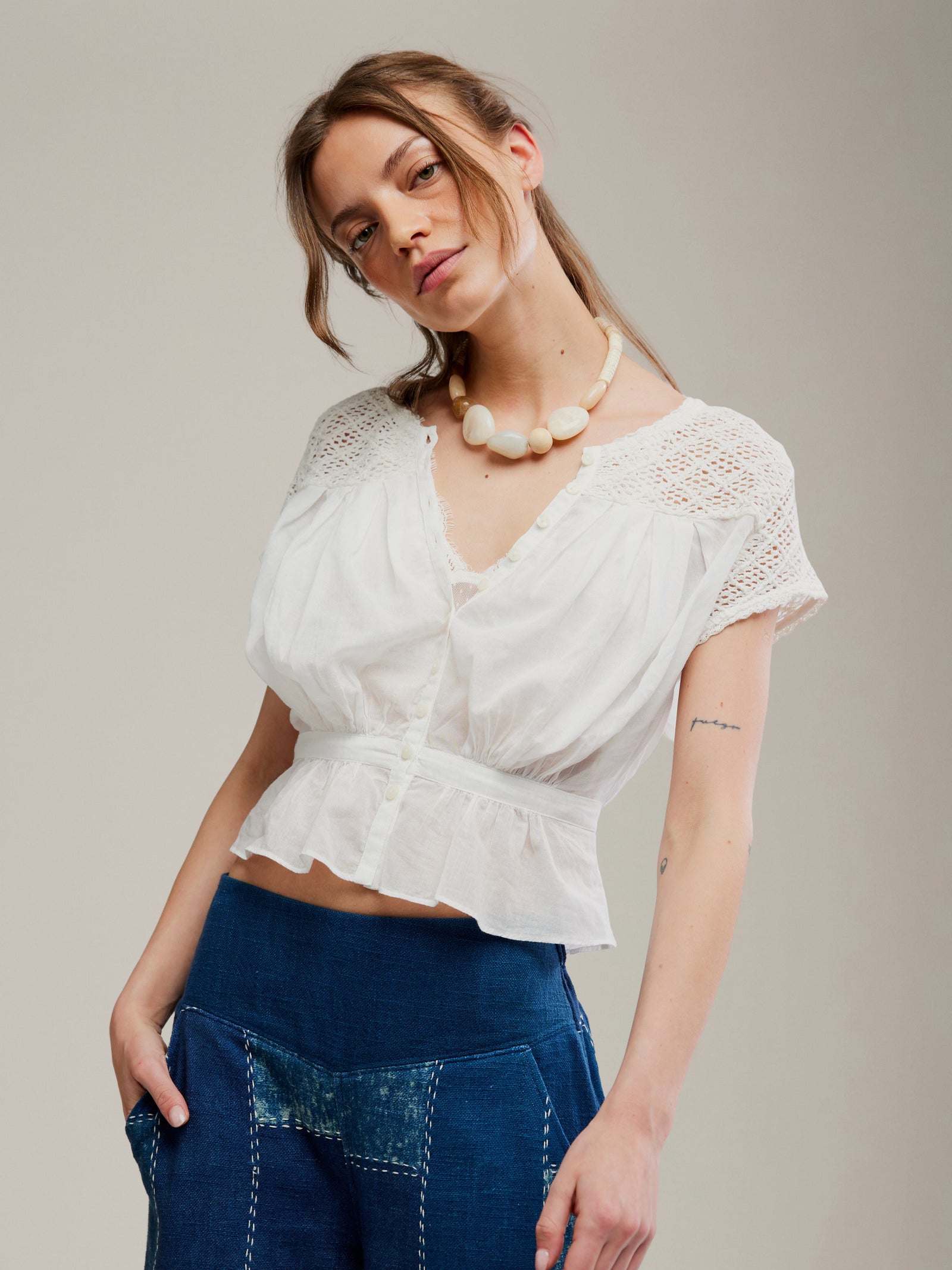 FREE PEOPLE - Gemma Embroidered Top - 