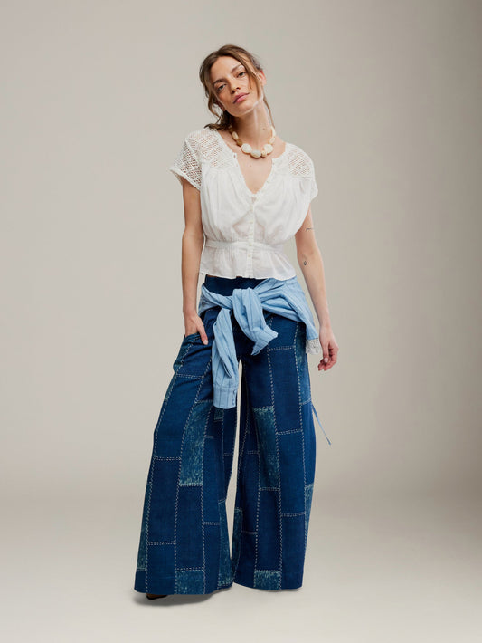 FREE PEOPLE - Gemma Embroidered Top - Clean Ivory