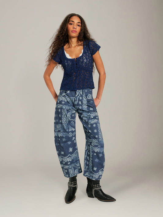 FREE PEOPLE - Claro Shortsleeve Lace T-Shirt - Navy Academy