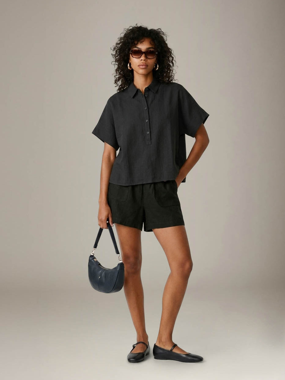 MONK & LOU - Camile Polo Top - Washed Black