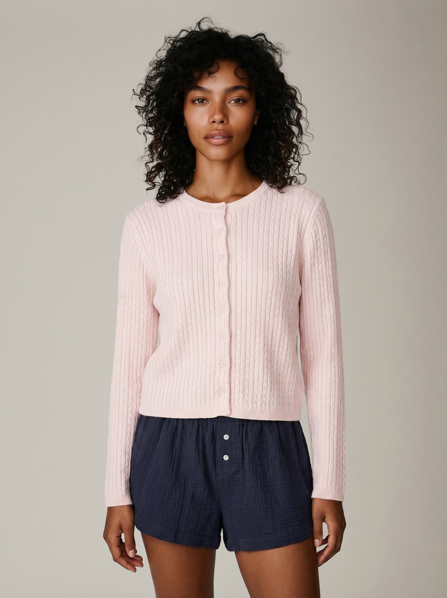 LOVEFINN - Cable Crewneck Cardigan - 