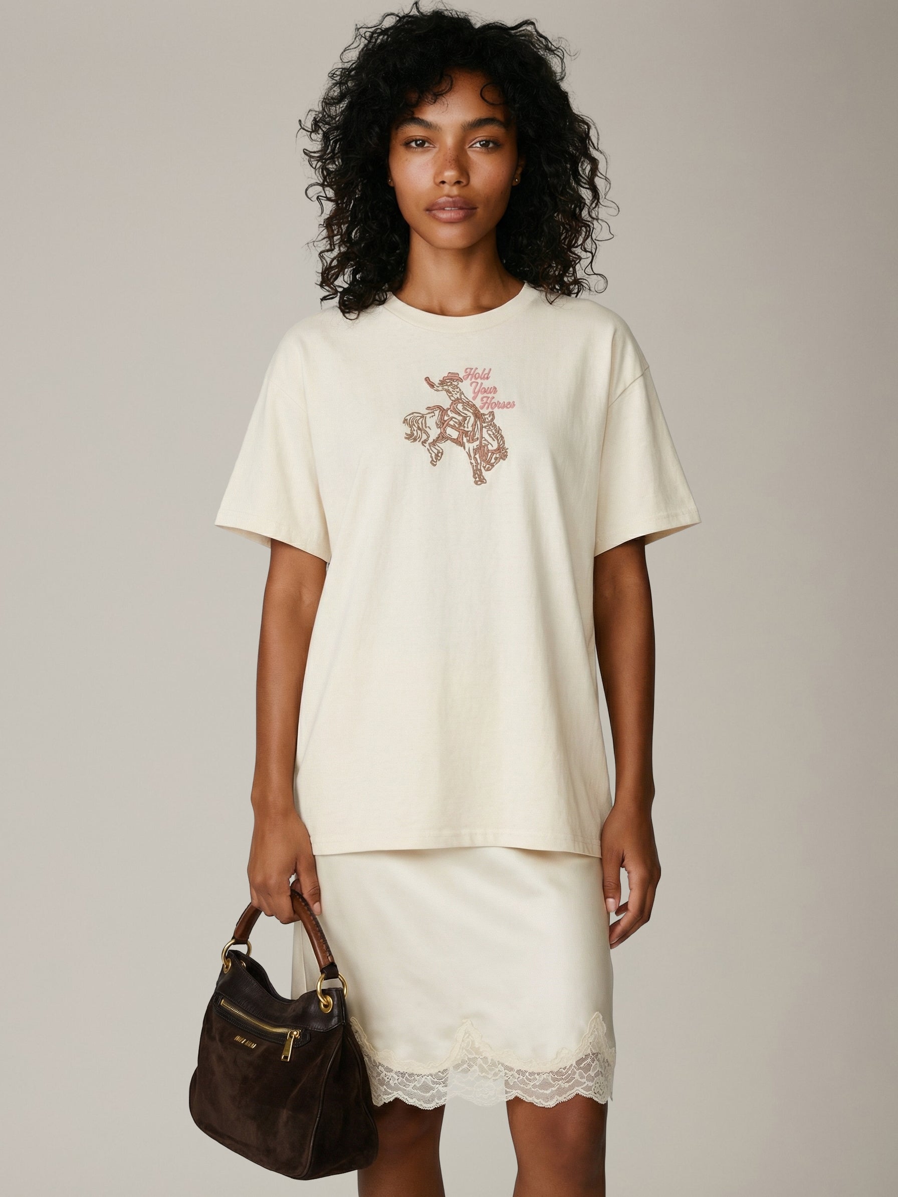 SWEET CLAIRE - Hold Your Horses Embroidered T-Shirt - 