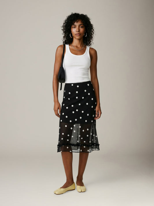 Sheer Polka Dot Midi Skirt