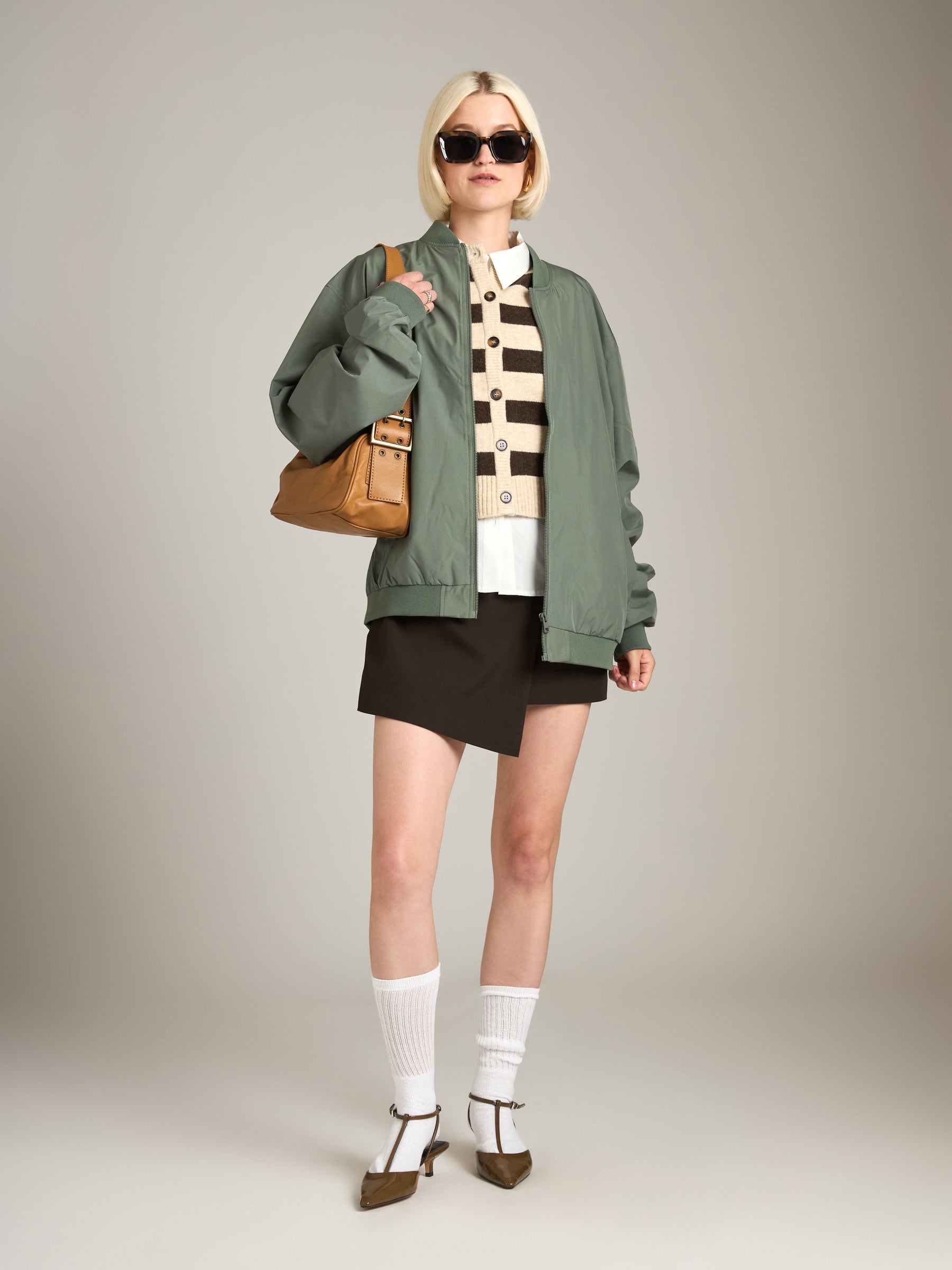 PROPAGANDA - Lacie Crewneck Cardigan - Sand w/Dark Brown Stripes