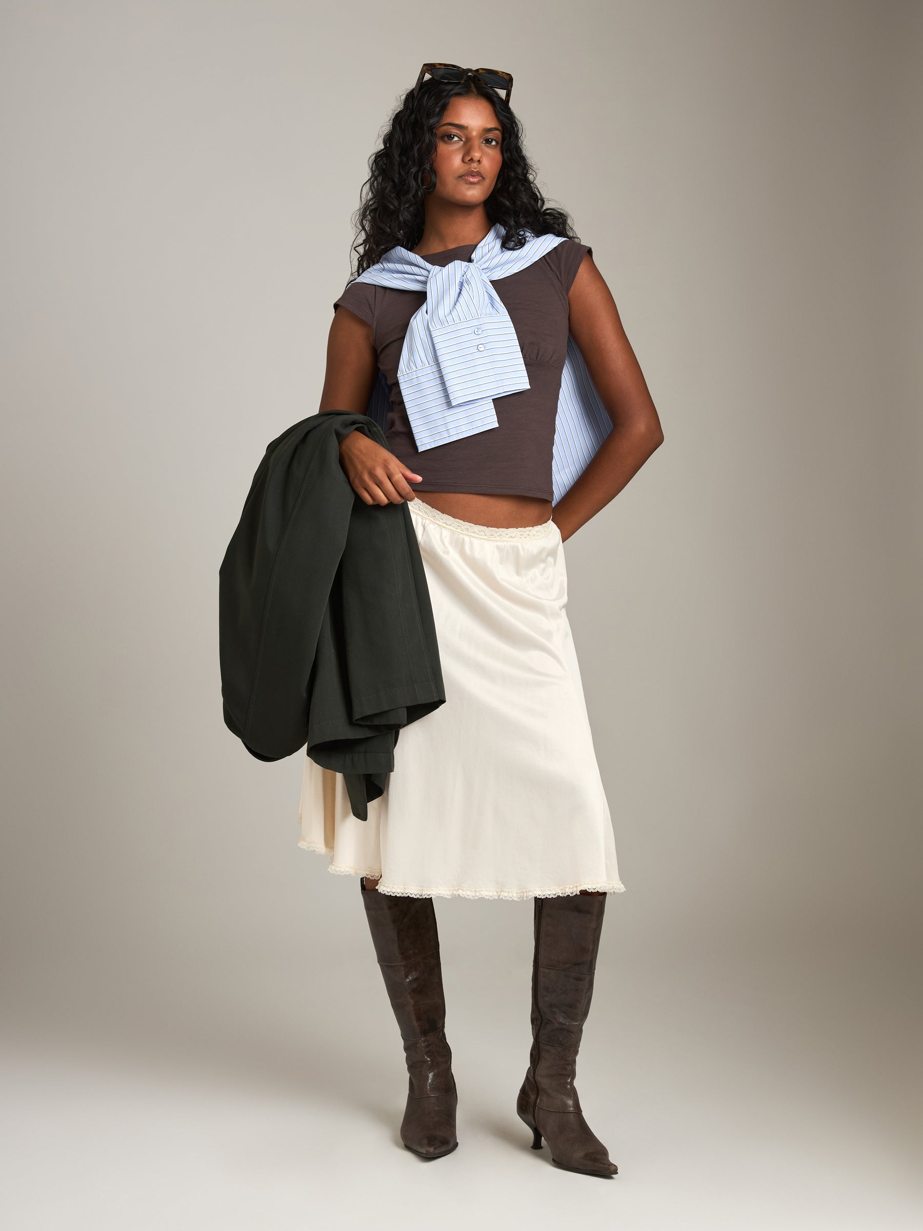 PROPAGANDA - Mimi Cap Sleeve Baby Tee - Washed Brown