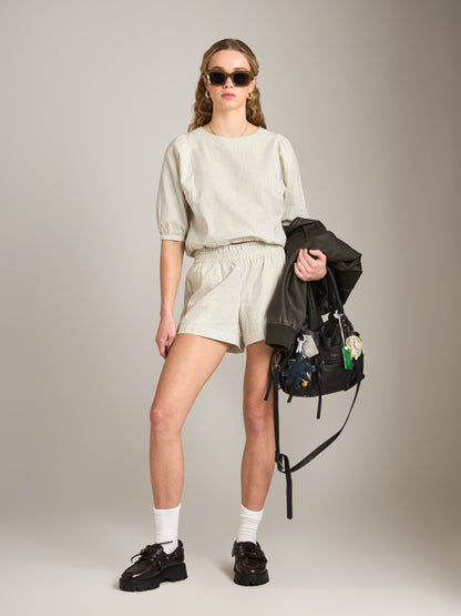 PROPAGANDA - Nellie Pinstripe Balloon Top - White / Grey Stripe