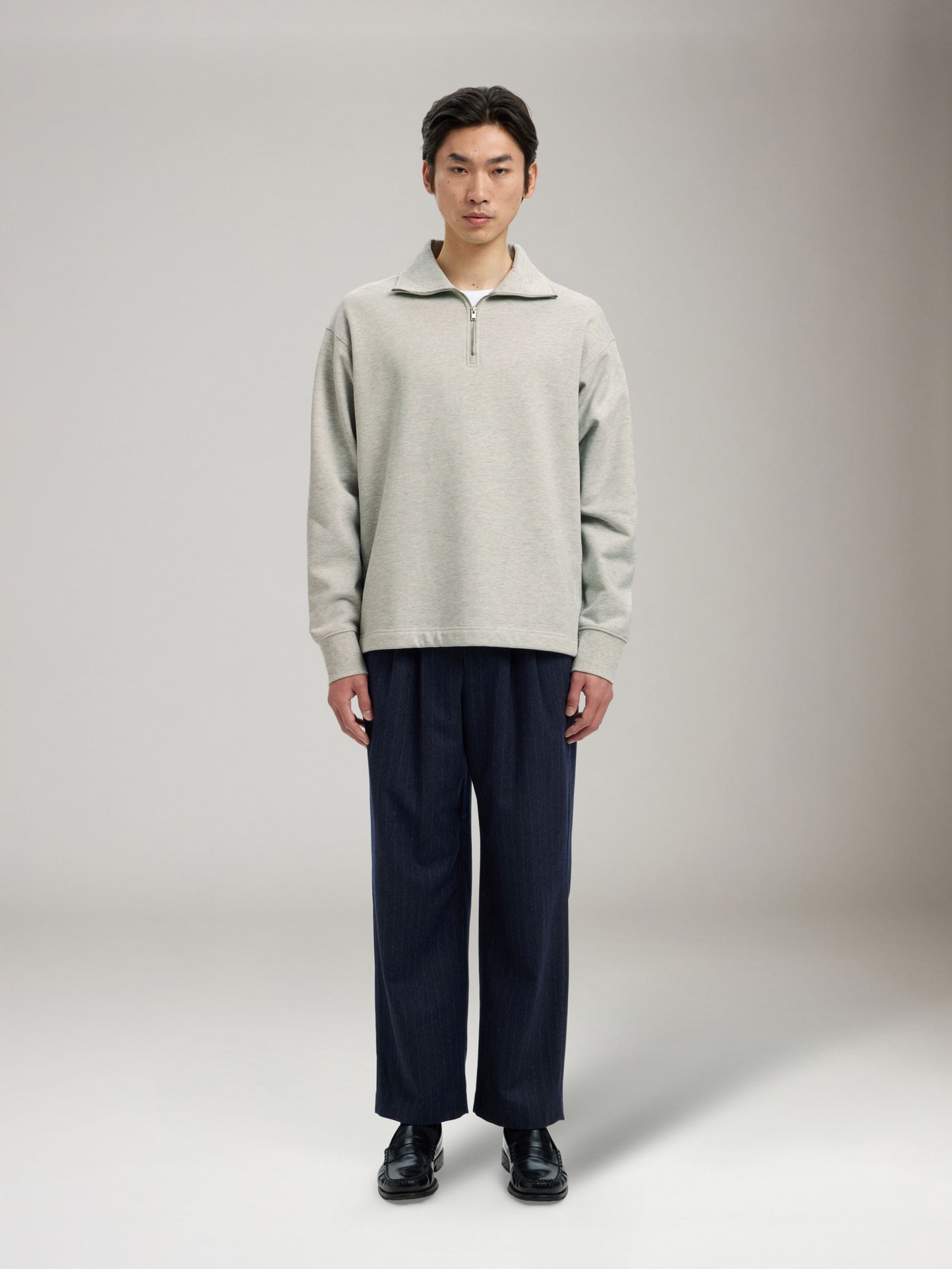 SELECTED - Aron Half Zip Sweatshirt - Light Grey Melange