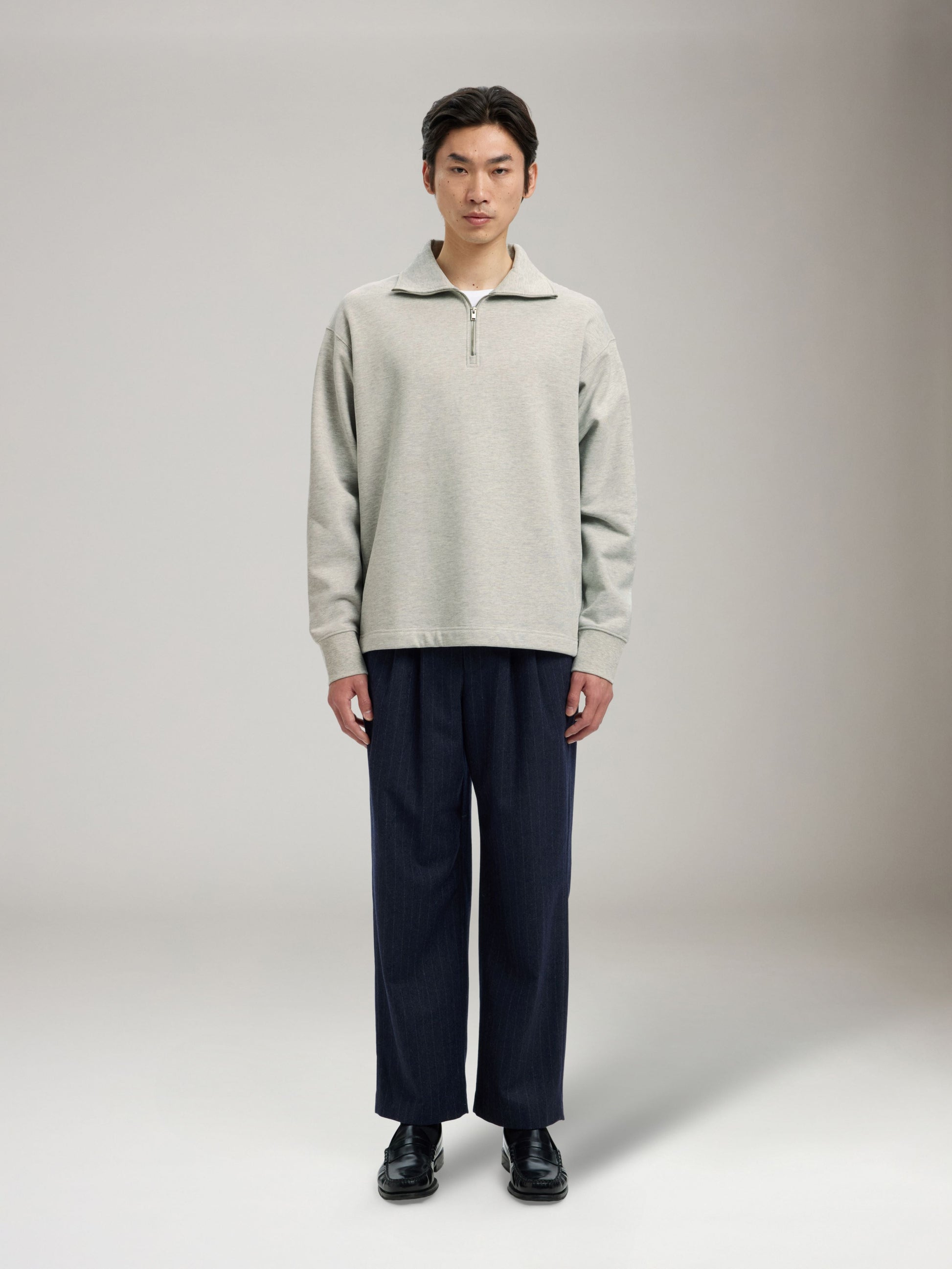 SELECTED - Aron Half Zip Sweatshirt - Light Grey Melange