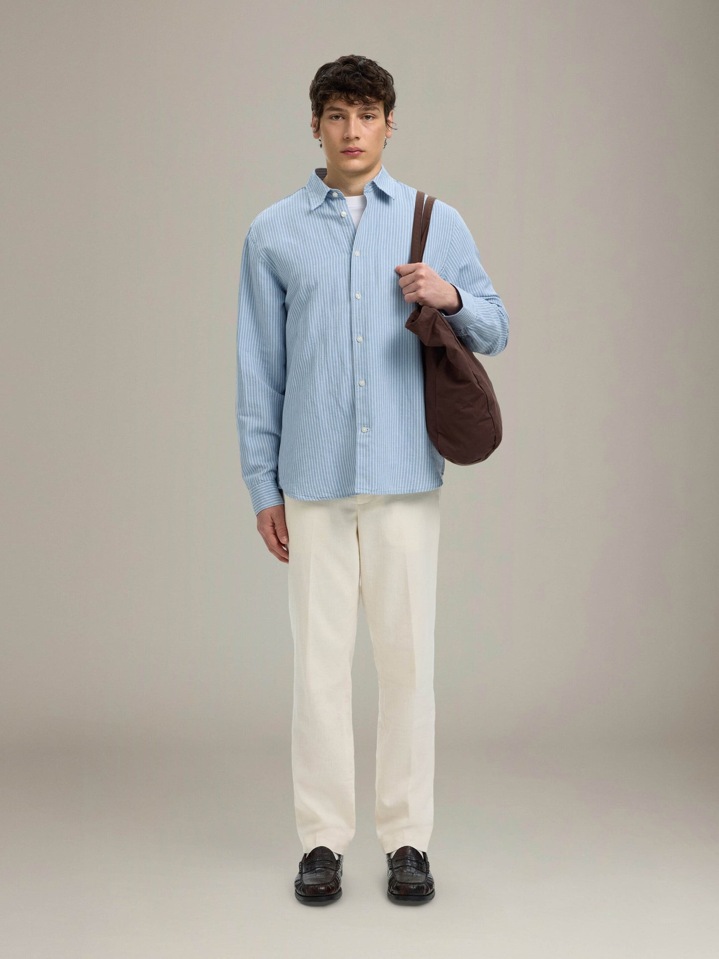 SELECTED - Clay Longsleeve Shirt - Dusty Blue / White