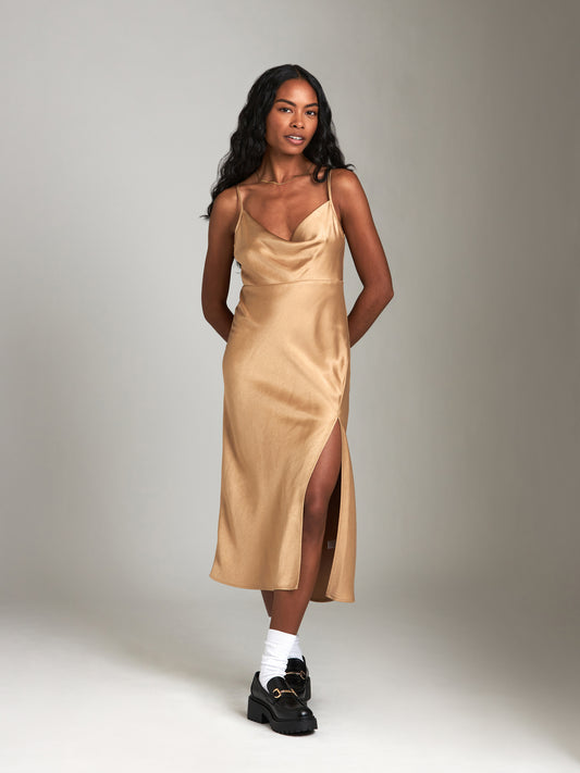 Dresses - Monk & Lou - Satin Tazia Cowl Dress - PLENTY