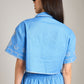LOVEFINN-Embroidered Cropped Button Shirt-Periwinkle