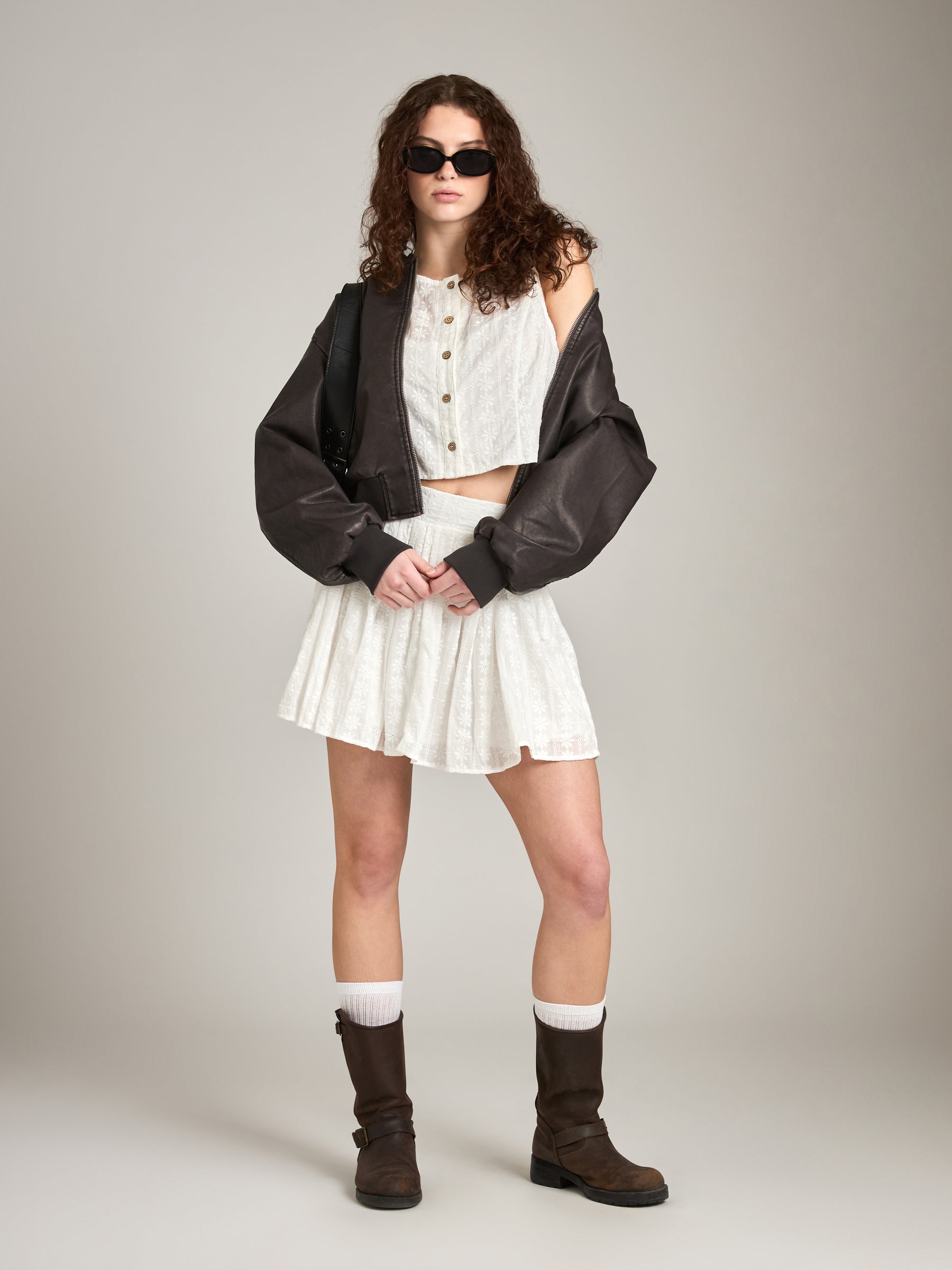 LOVEFINN-Eyelet Lace Skirt-White