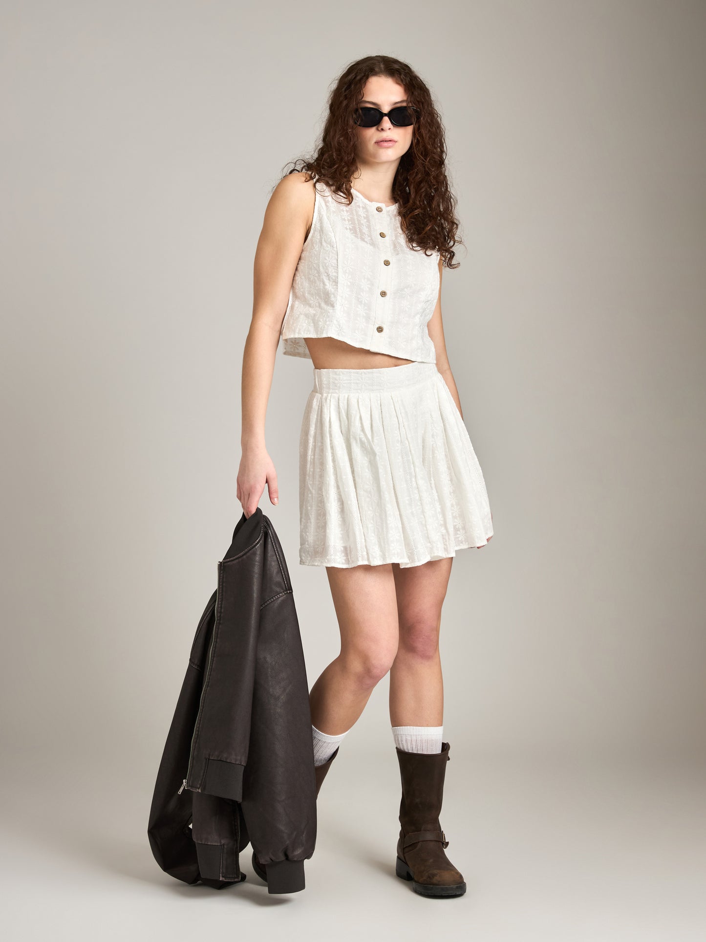 LOVEFINN-Eyelet Lace Top-White