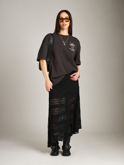LOVEFINN-Lace Knit Long Skirt-Black