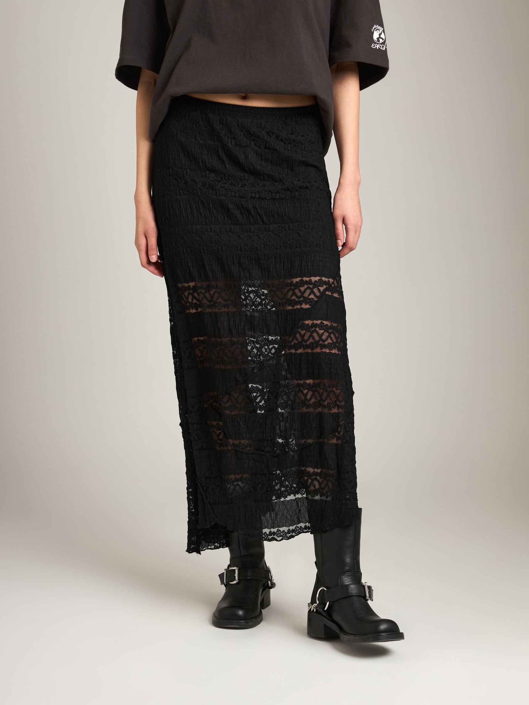 LOVEFINN-Lace Knit Long Skirt-Black