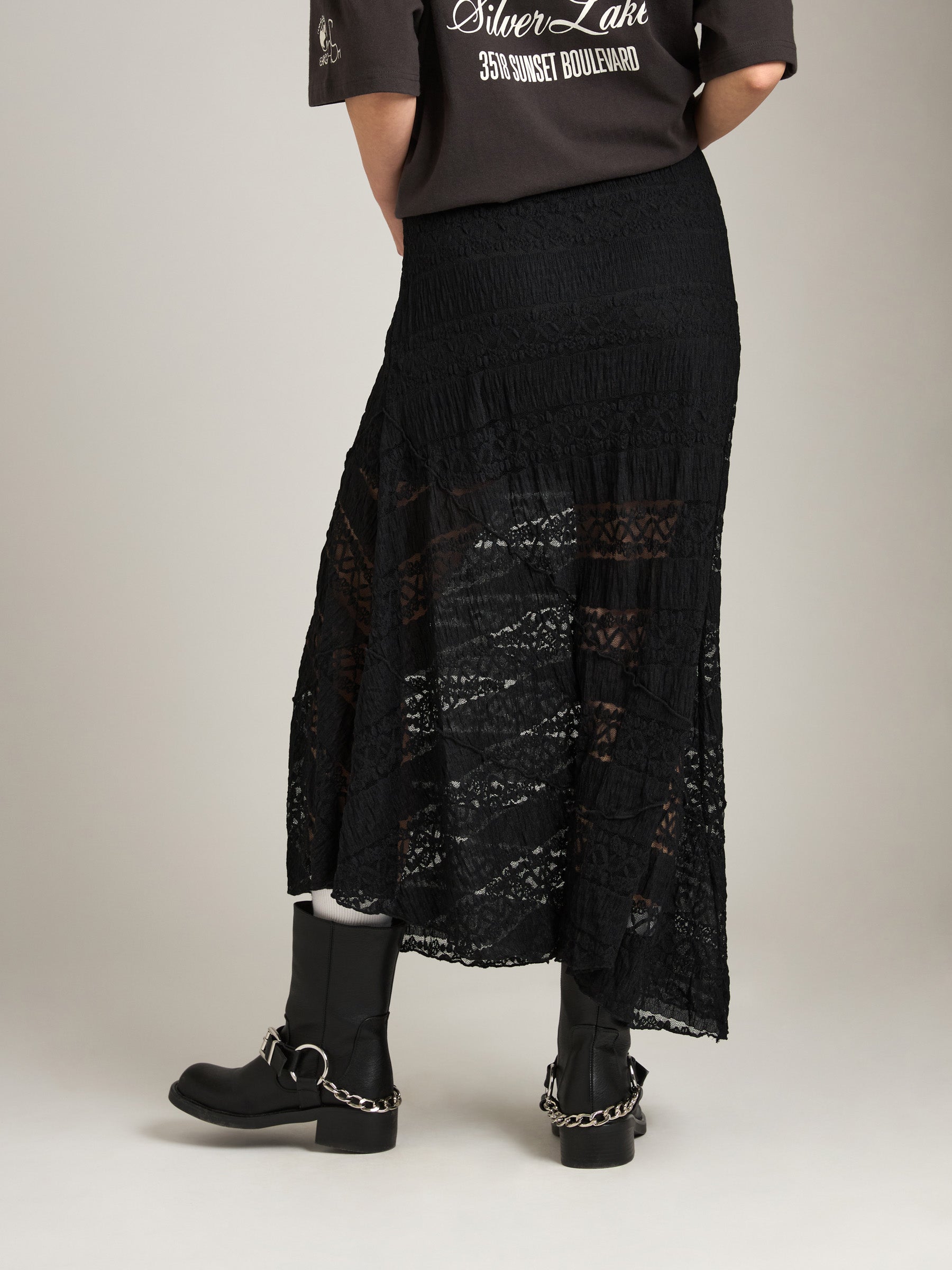 LOVEFINN-Lace Knit Long Skirt-Black