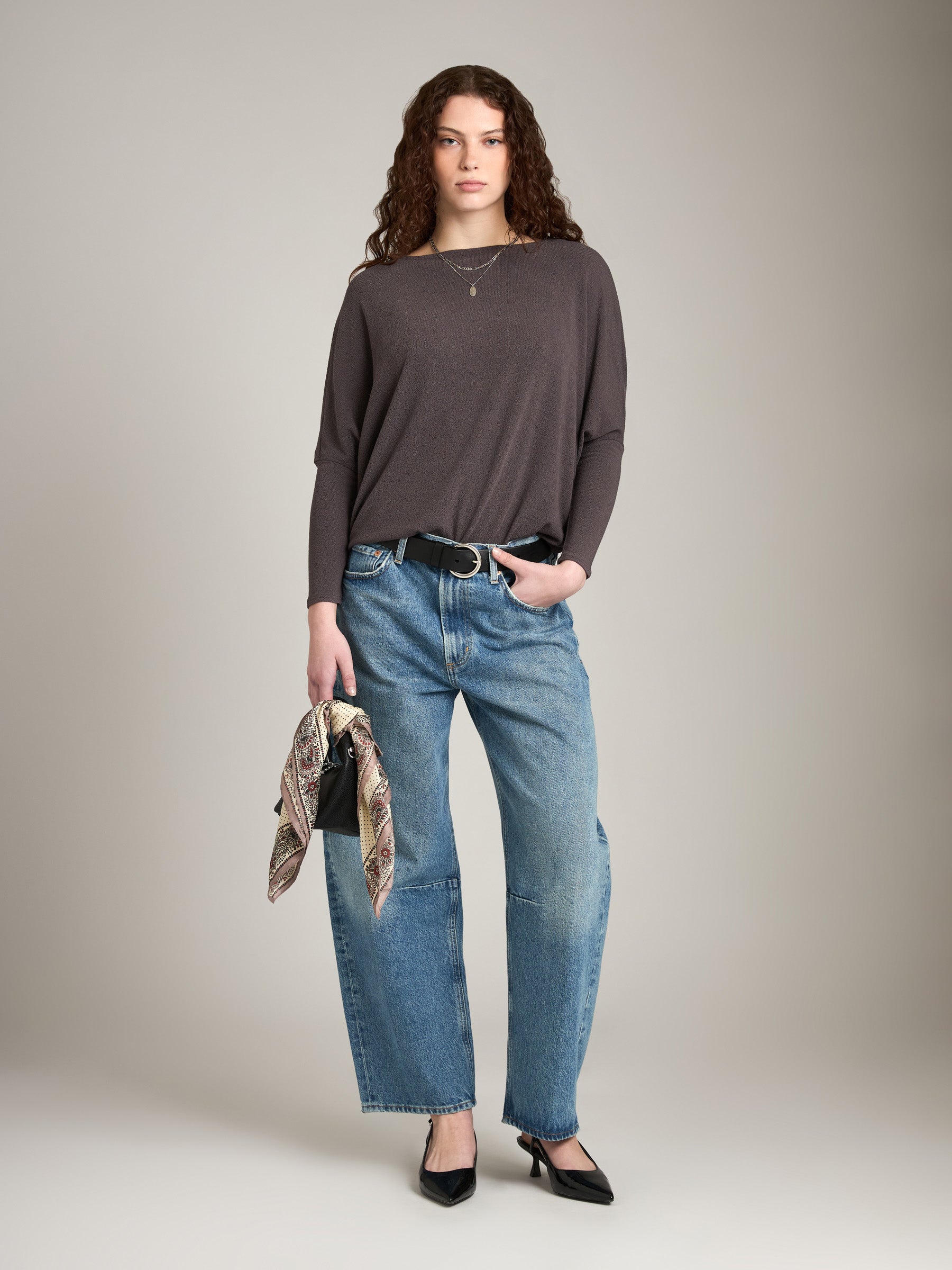 LOVEFINN-Off Shoulder Dolman Tunic-Dark Cocoa