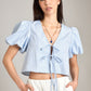 LOVEFINN-Pinstripe Bubble Blouse-Blue