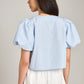 LOVEFINN-Pinstripe Bubble Blouse-Blue