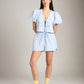 LOVEFINN-Pinstripe Bubble Blouse-Blue