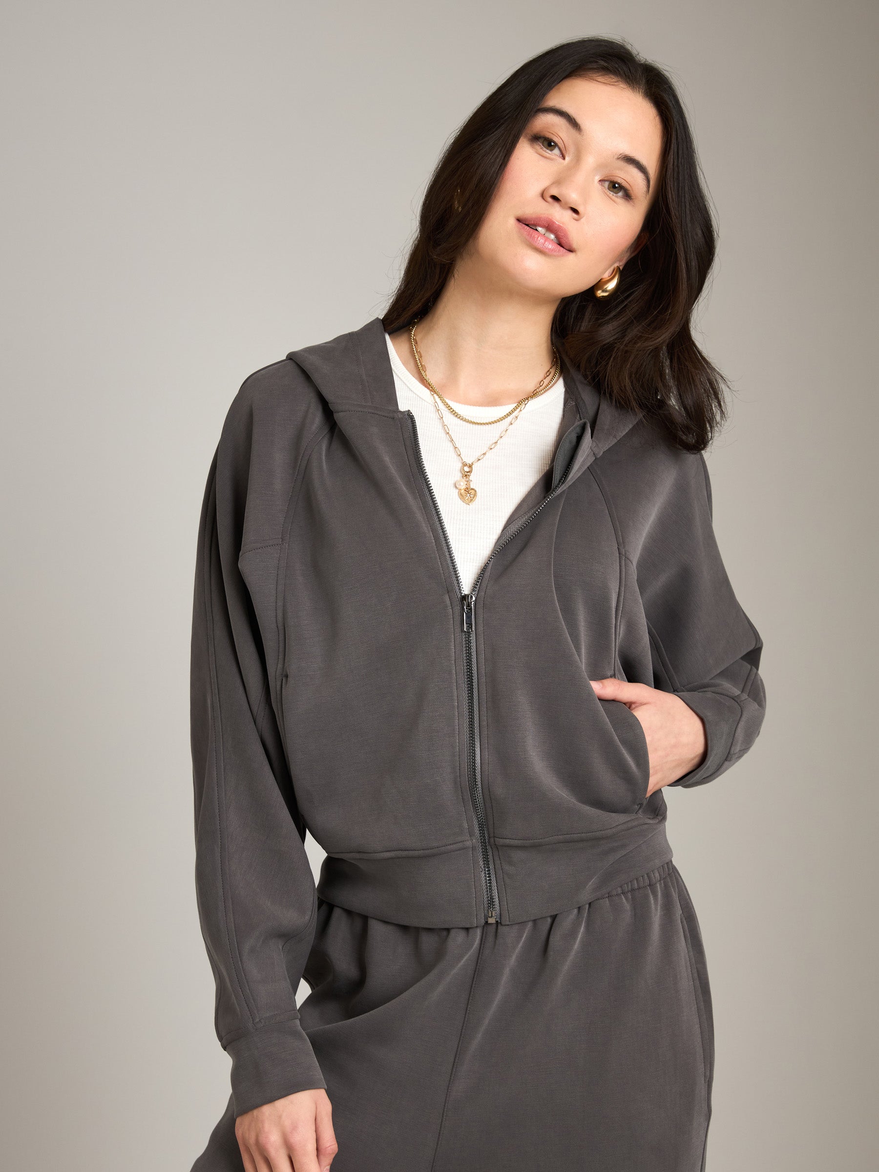 LOVEFINN-Scuba Zip Hoodie-Dark Charcoal