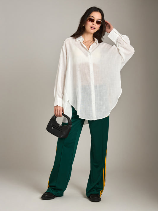 LOVEFINN-Sheer Button Down Shirt-White