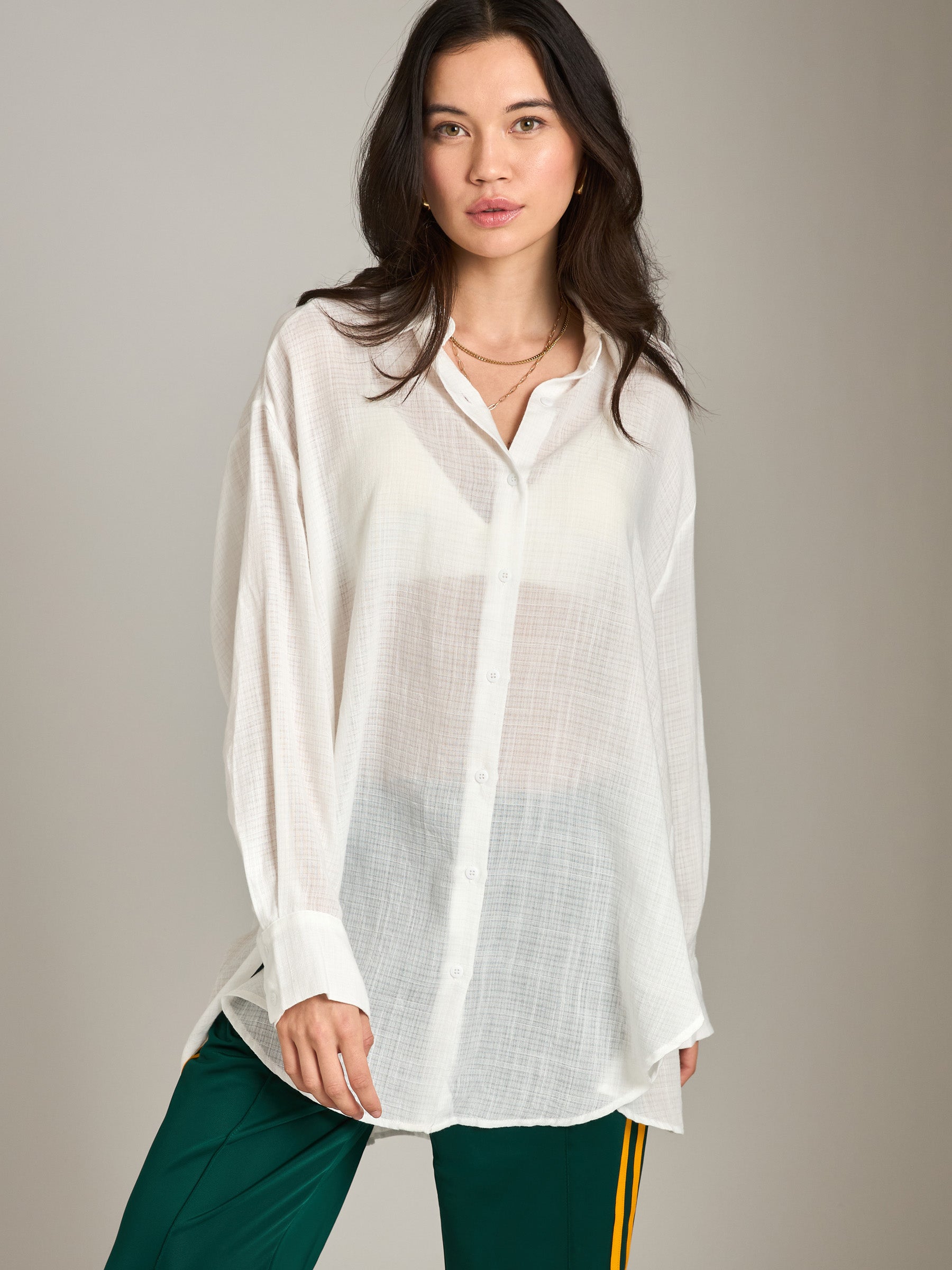 LOVEFINN-Sheer Button Down Shirt-White