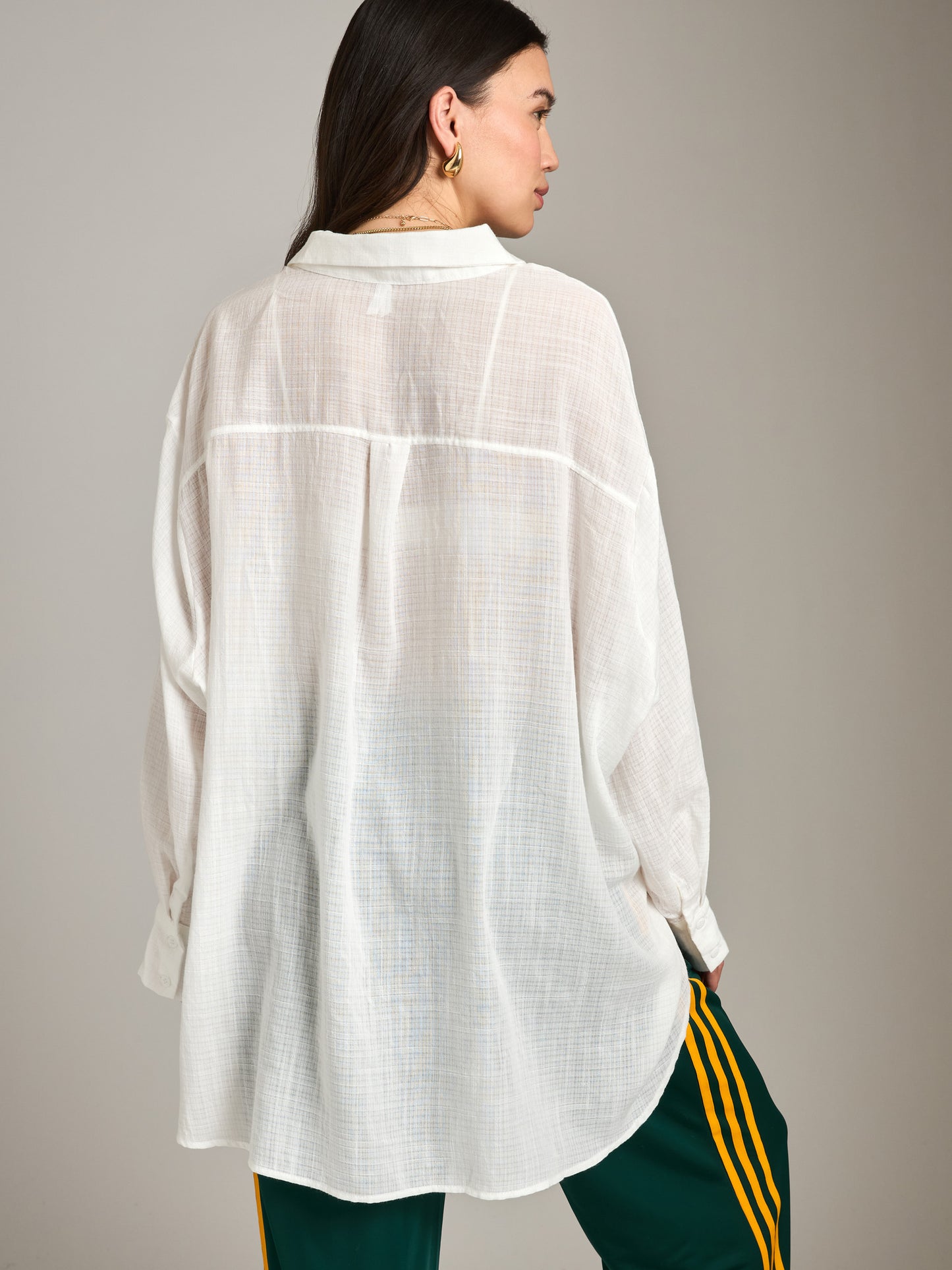 LOVEFINN-Sheer Button Down Shirt-White