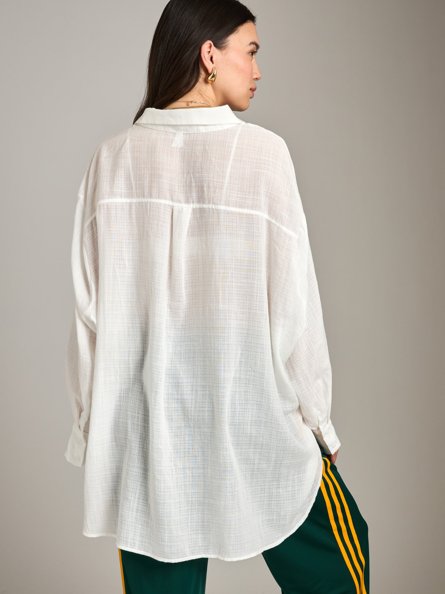 LOVEFINN-Sheer Button Down Shirt-White