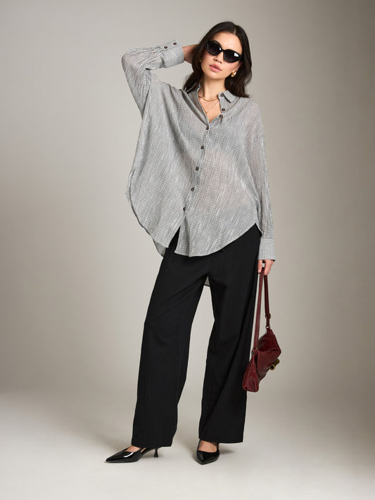 LOVEFINN-Soft Check Button Down Shirt-White